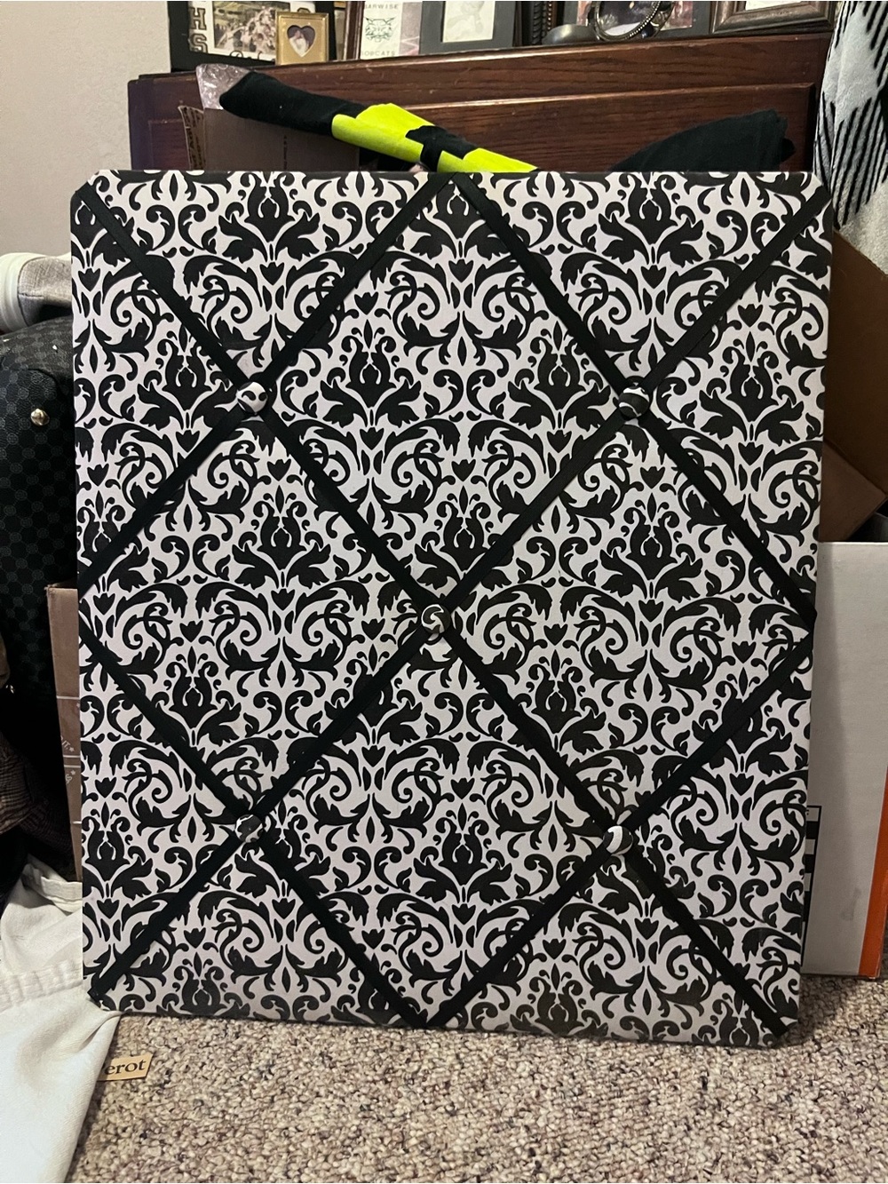 Black and White Damask Fabric Wall Memo Board